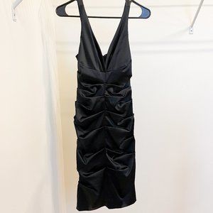 Nicole Miller Black Satin Ruched Sleeveless Bodycon Dress Size 0 Size 00 New!